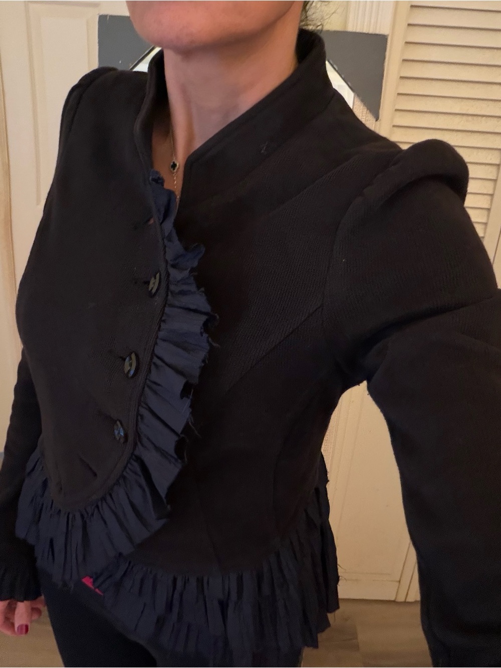 Free People Black Ruffle-Trim Jacket size 6